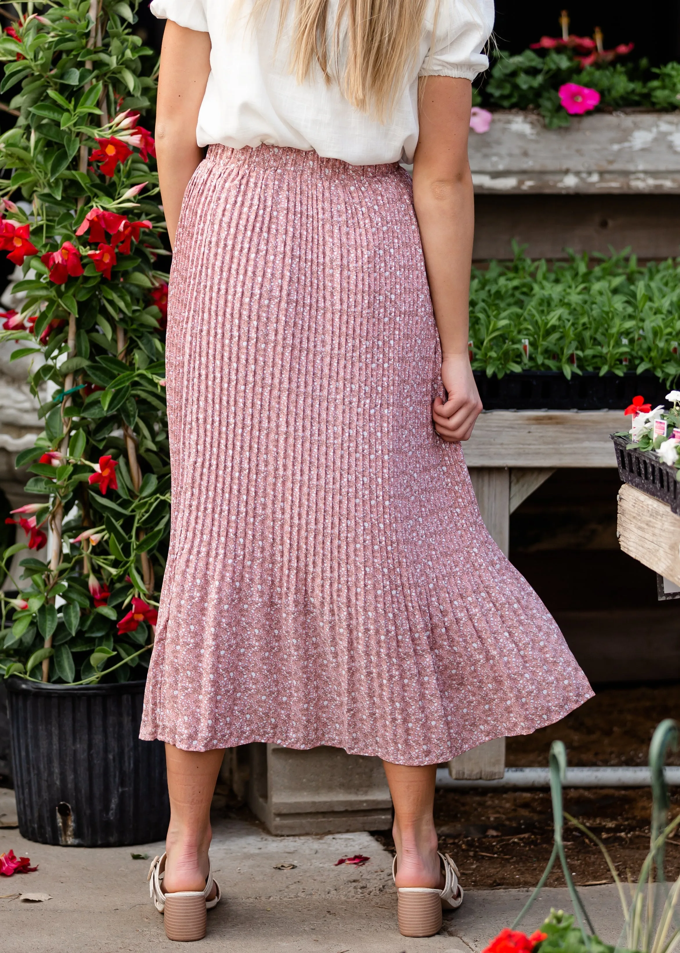 Ditsy Print Pleated Midi Skirt