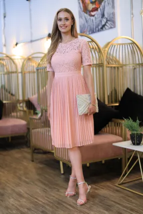 Double Second Short Sleeve Lace Pleated Dress