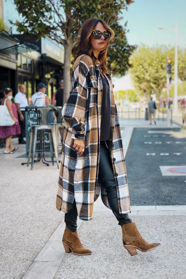 Dunnmall Fashion Casual Plaid Woollen Overcoat