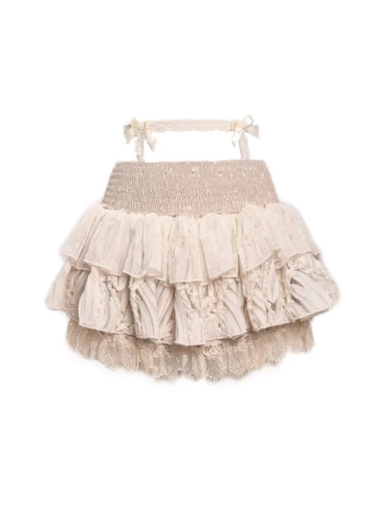 Elastic Waist Lace Cake Culottes Skirt【s0000002695】