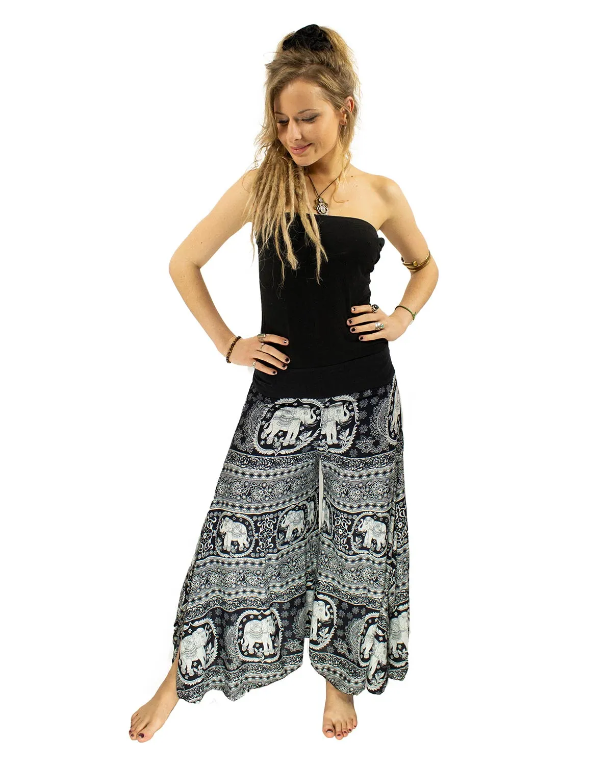 Elephant Palazzo Harem Pants Black