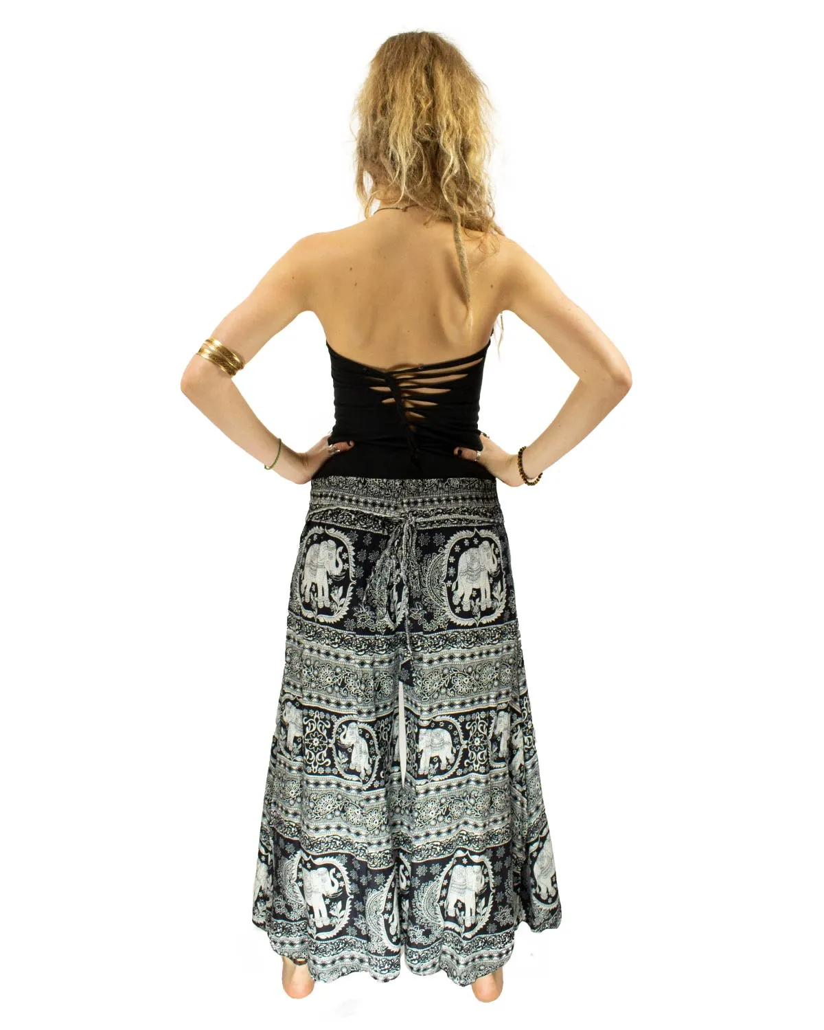 Elephant Palazzo Harem Pants Black