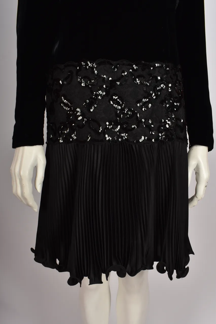 EMANUEL UNGARO BLACK VELVET AND SEQUIN DRESS