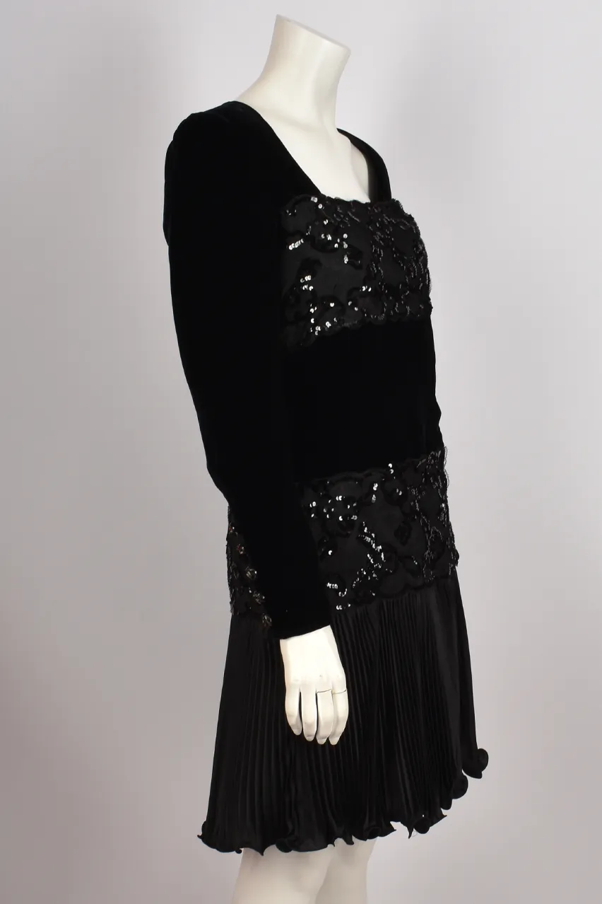 EMANUEL UNGARO BLACK VELVET AND SEQUIN DRESS