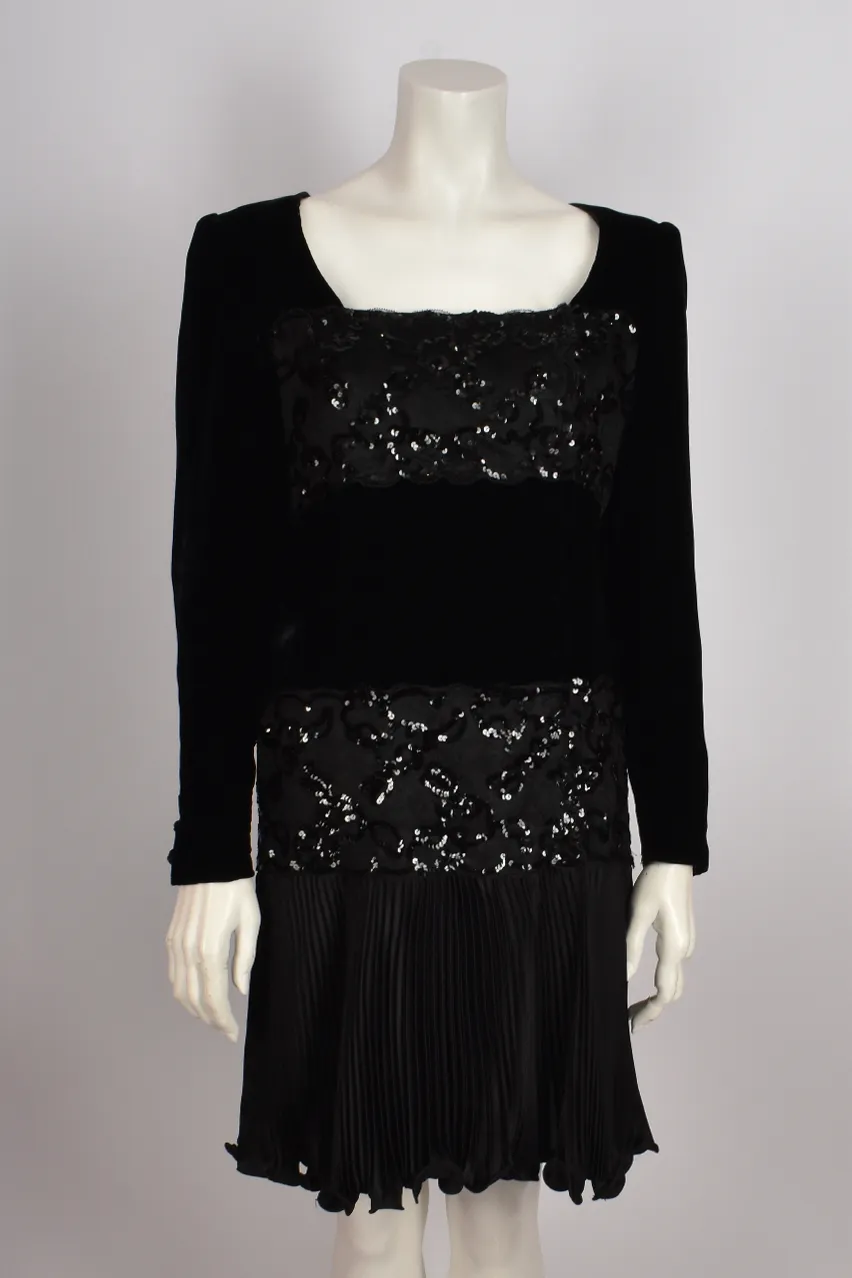 EMANUEL UNGARO BLACK VELVET AND SEQUIN DRESS