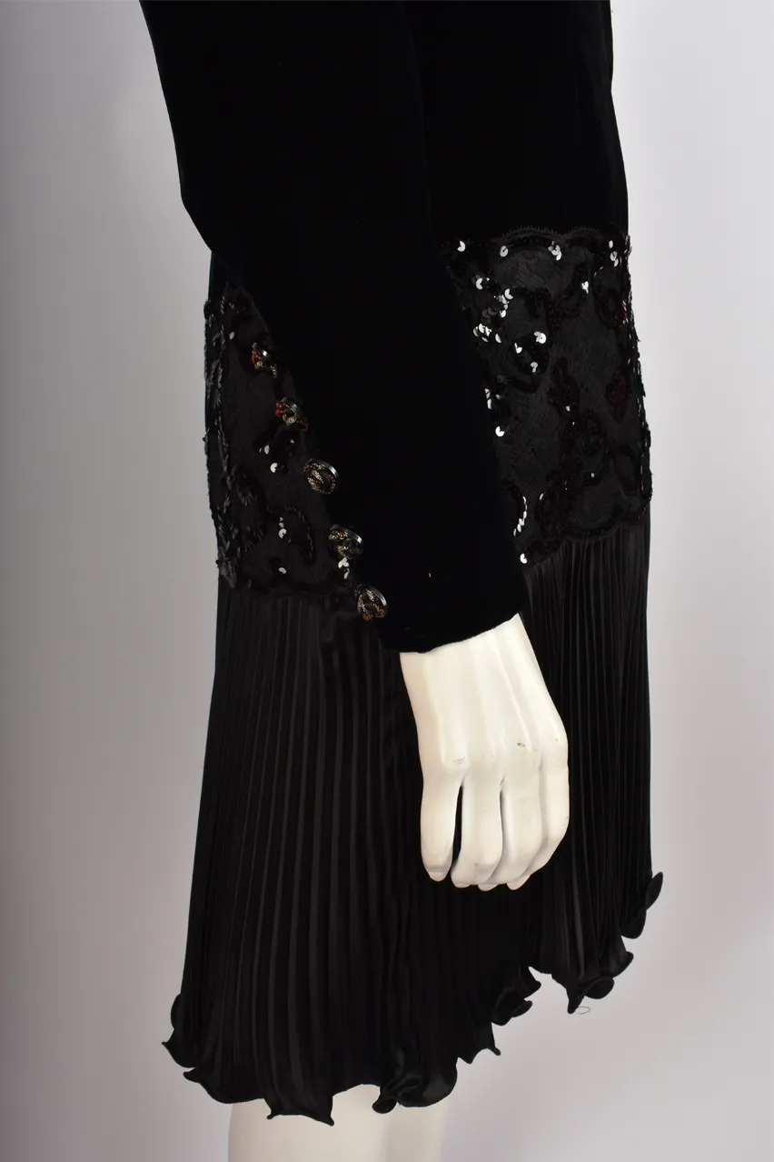 EMANUEL UNGARO BLACK VELVET AND SEQUIN DRESS