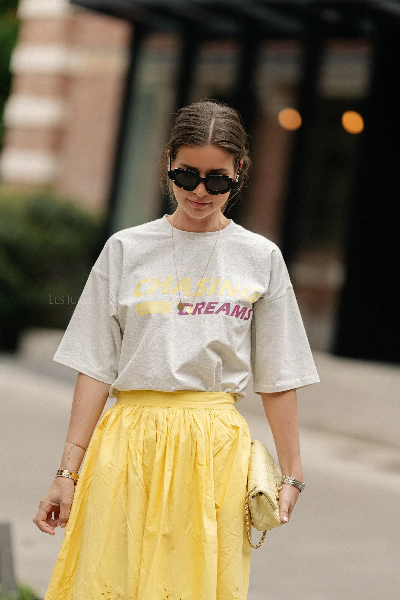 Embroidery anglaise midi skirt sweet yellow