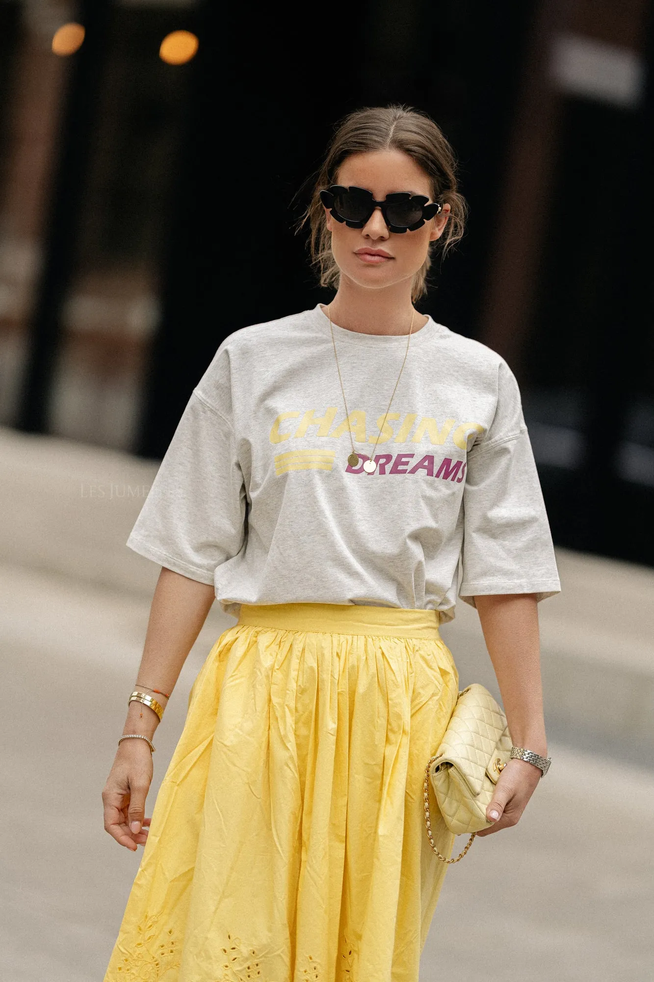 Embroidery anglaise midi skirt sweet yellow