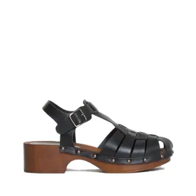 Emmi Black Leather Clogs