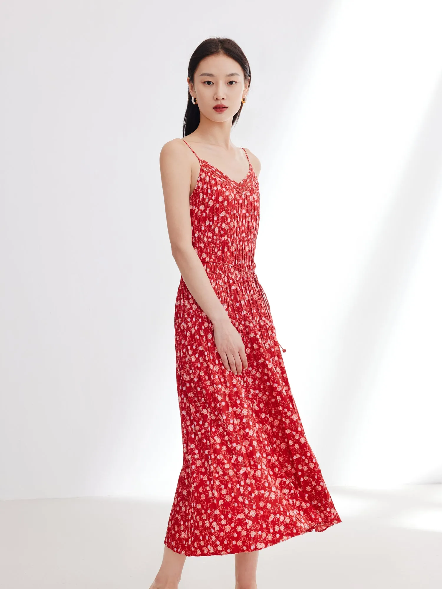 EP YAYING Traditional Chinese Style Floral Suspenders Dress