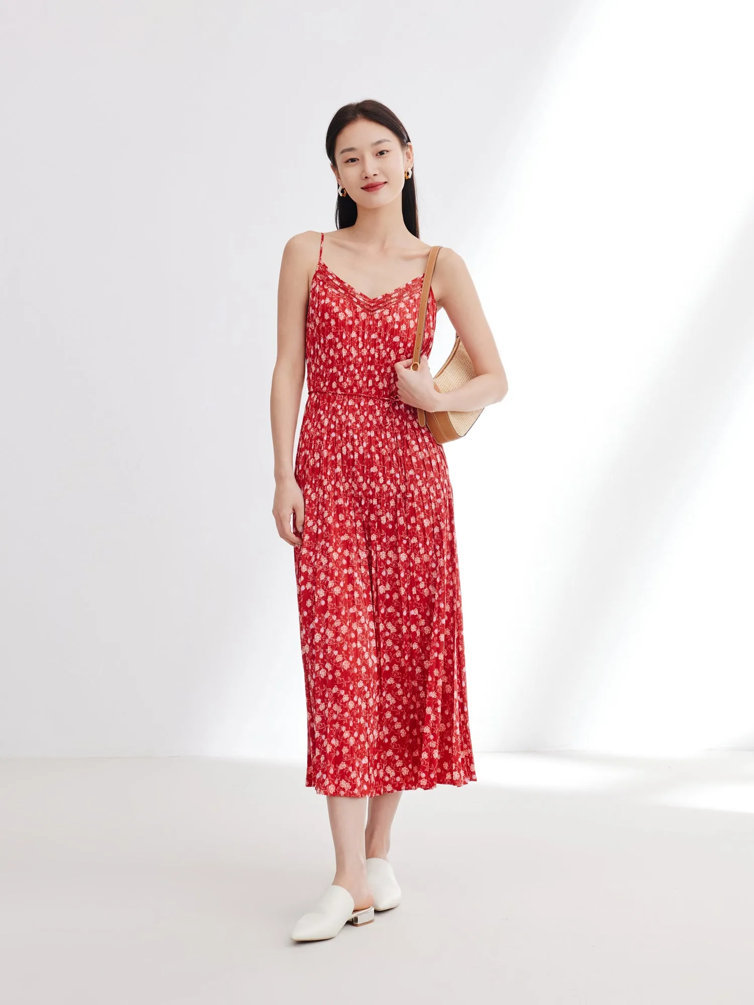 EP YAYING Traditional Chinese Style Floral Suspenders Dress