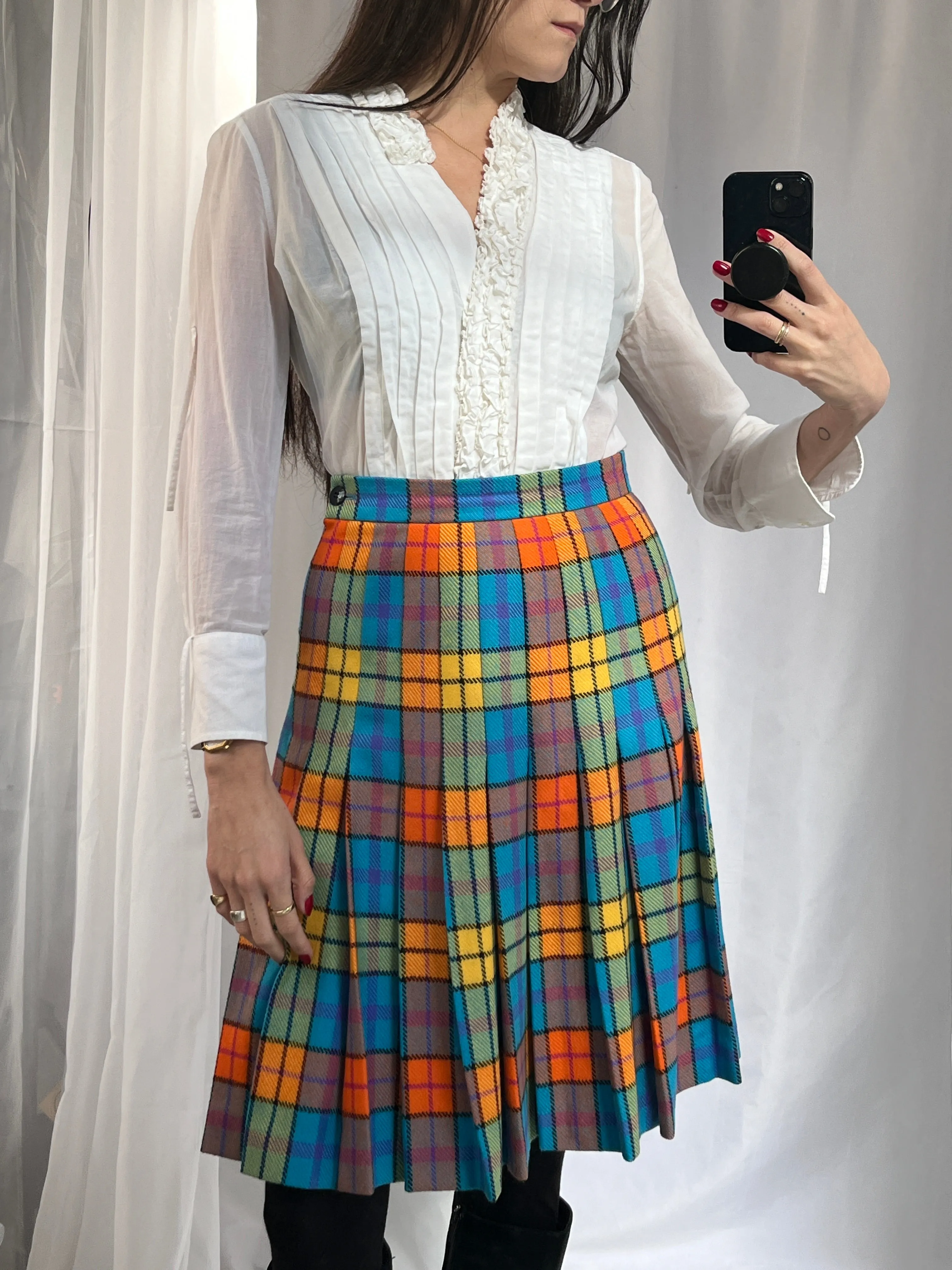 Escada Colorful Plaid Pleated Skirt