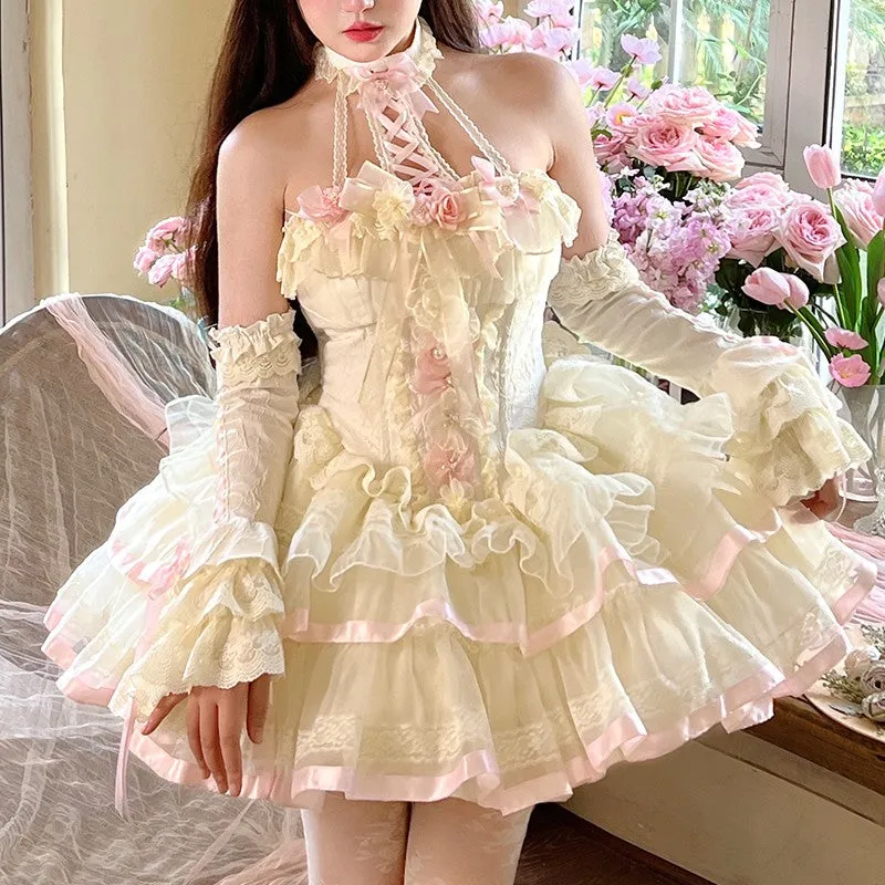 Fairy Ballet Style Ribbon Princess Halter Neck Dress