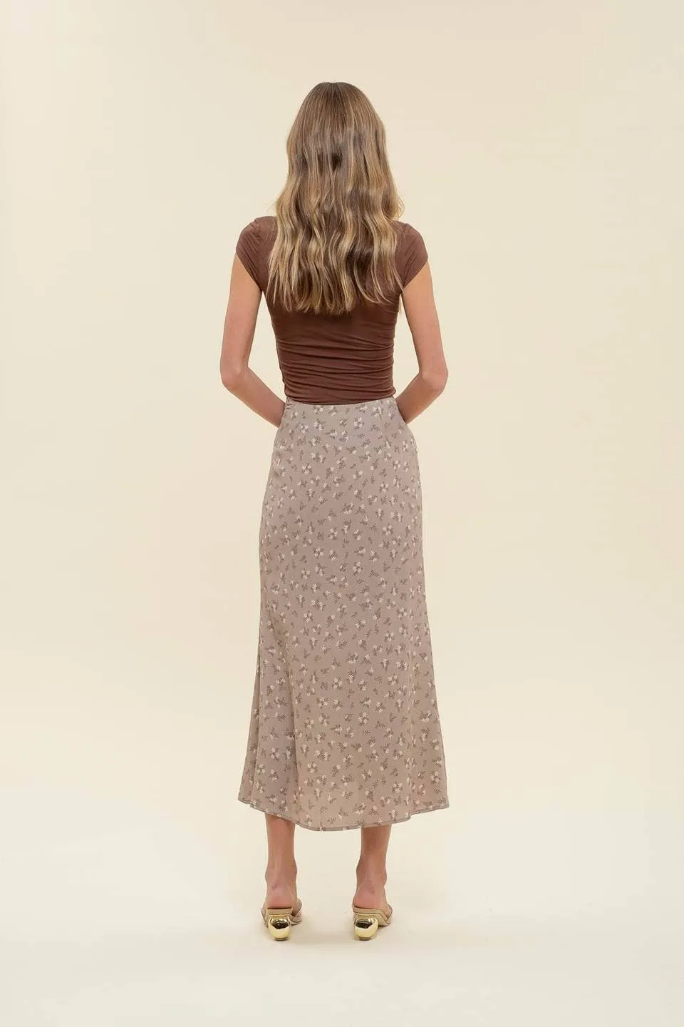 FLORAL BUTTON FRONT SPLIT HEM MIDI SKIRT