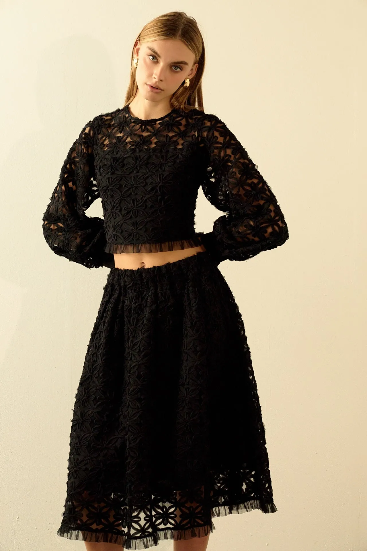 Floral Lace Midi Skirt