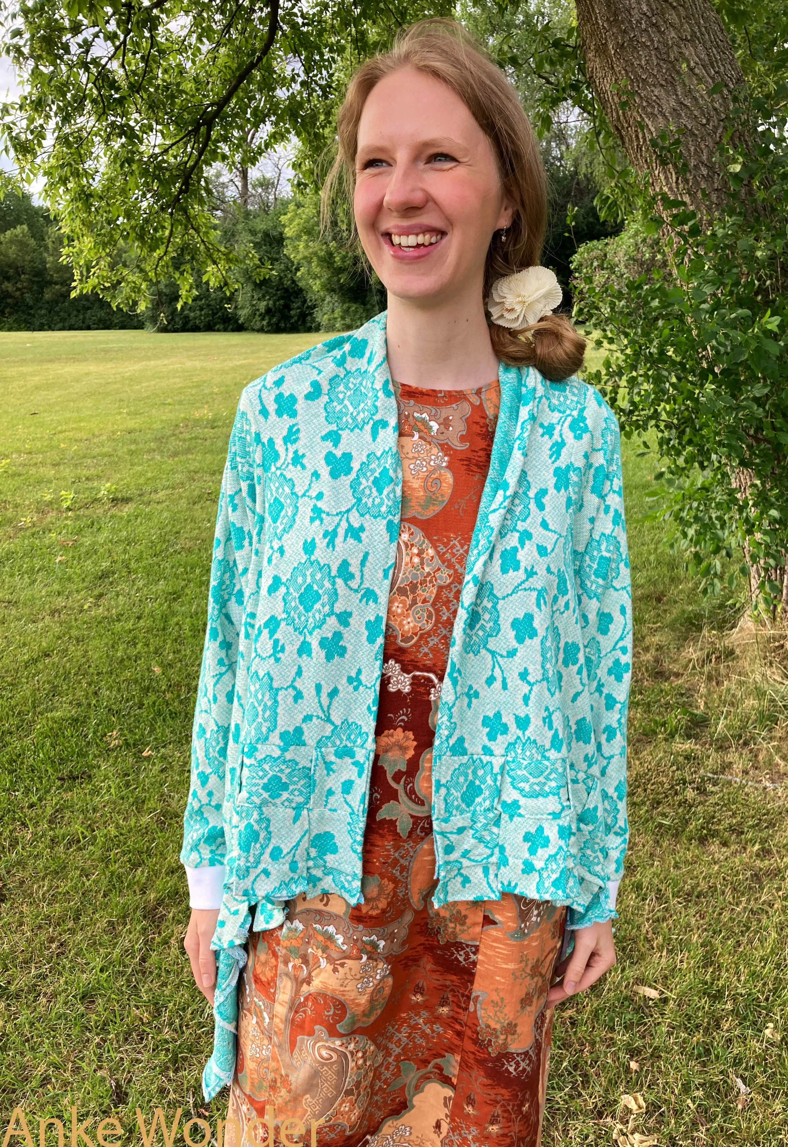 Floral Women's Knitted Cardigan "Weaving Design"