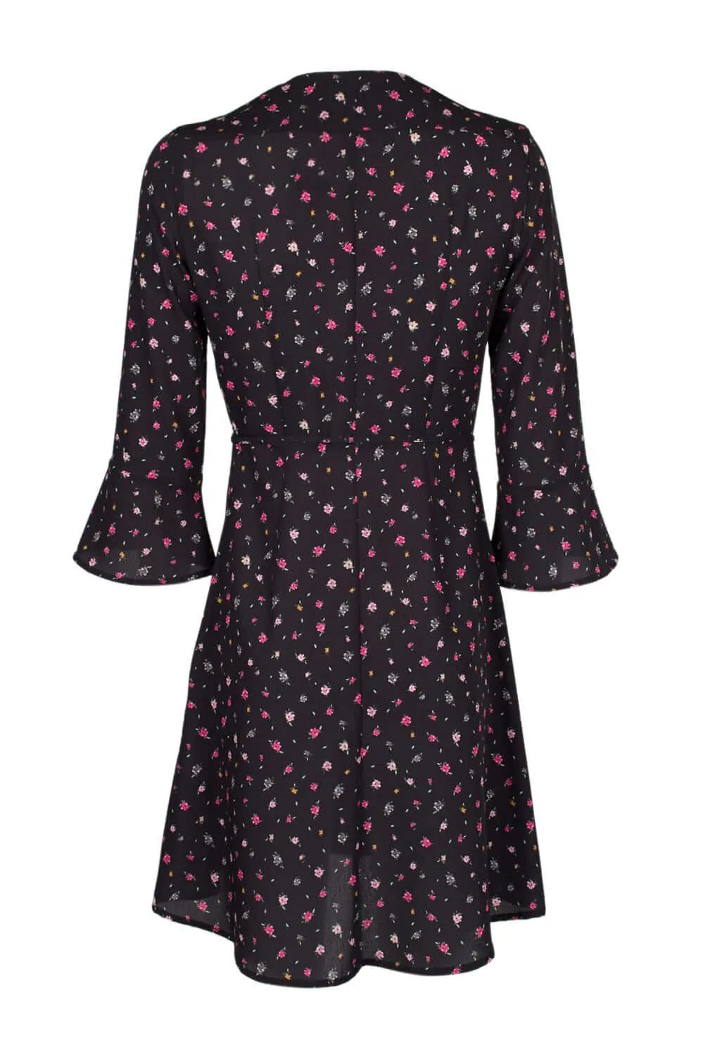 French Connection V-Neck 3/4 Sleeve Pleated Tie Waist Floral Print Faux-Wrap Polyester Dress