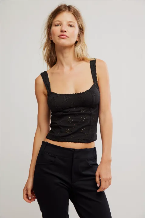 Full Bloom Eyelet Cami Black