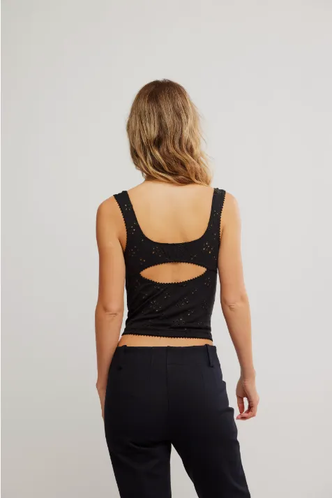 Full Bloom Eyelet Cami Black