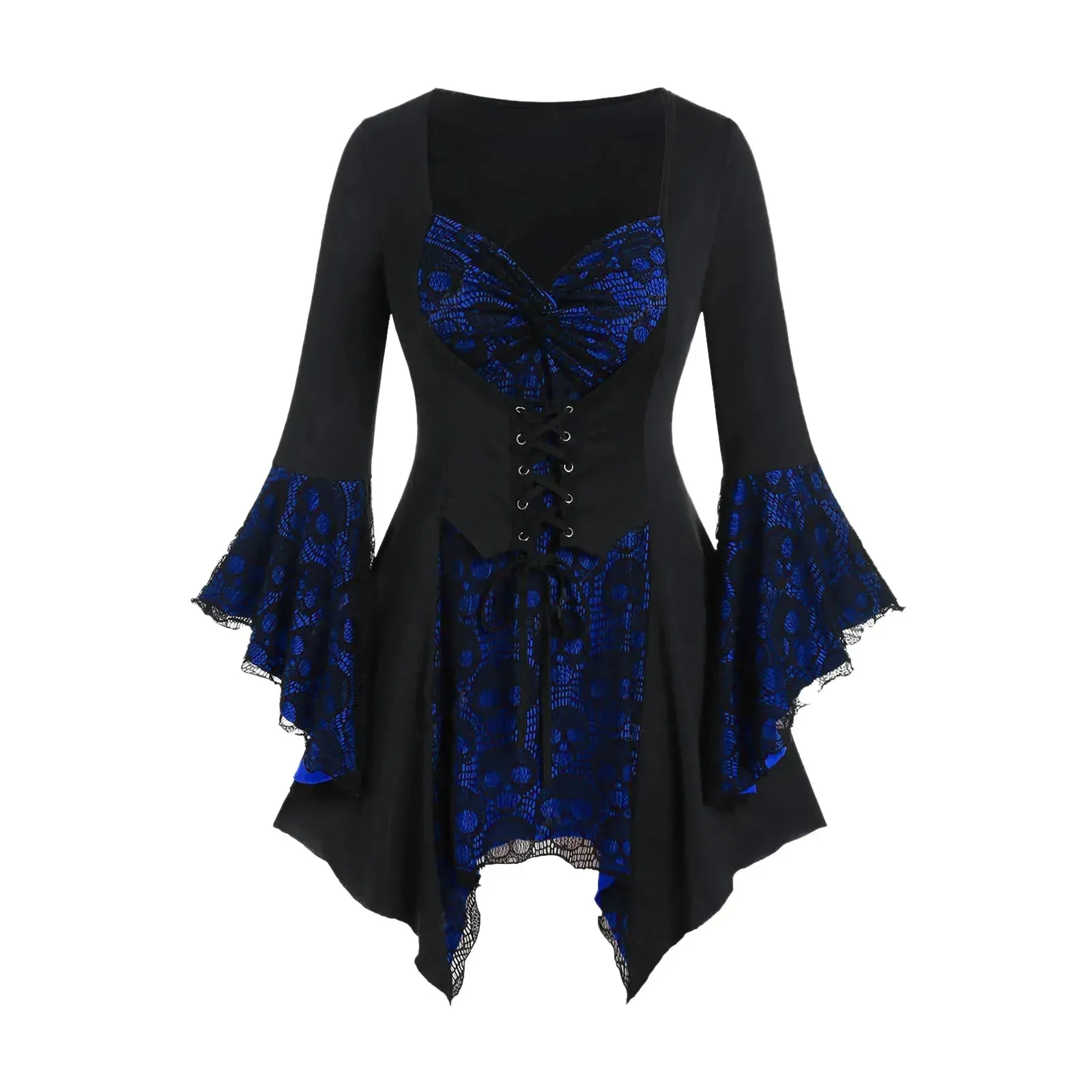 Funki Buys | Shirts | Women's Dark Gothic Lace Ruffle Skull Shirt