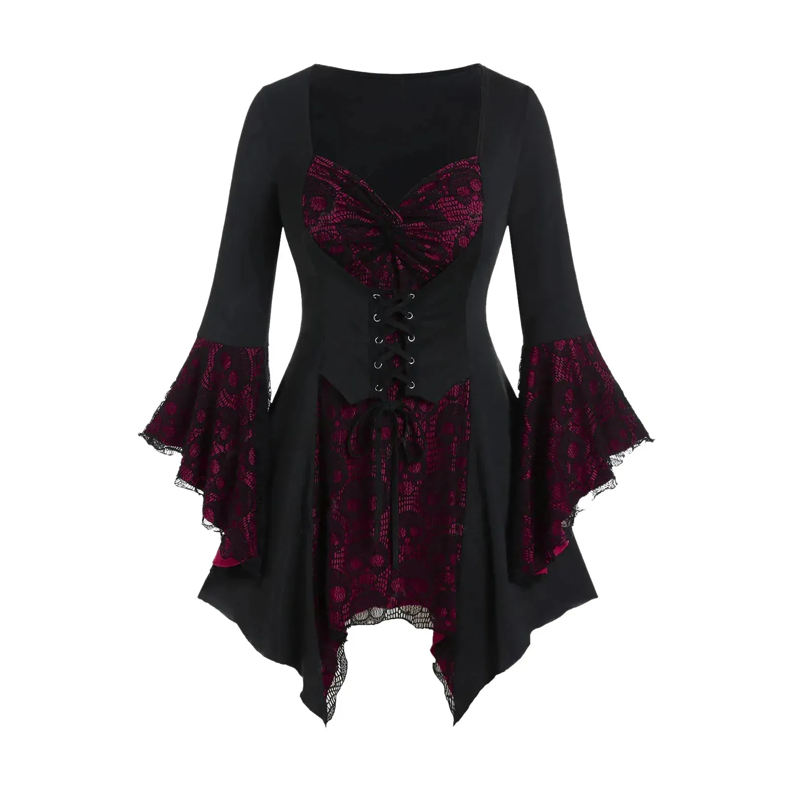 Funki Buys | Shirts | Women's Dark Gothic Lace Ruffle Skull Shirt