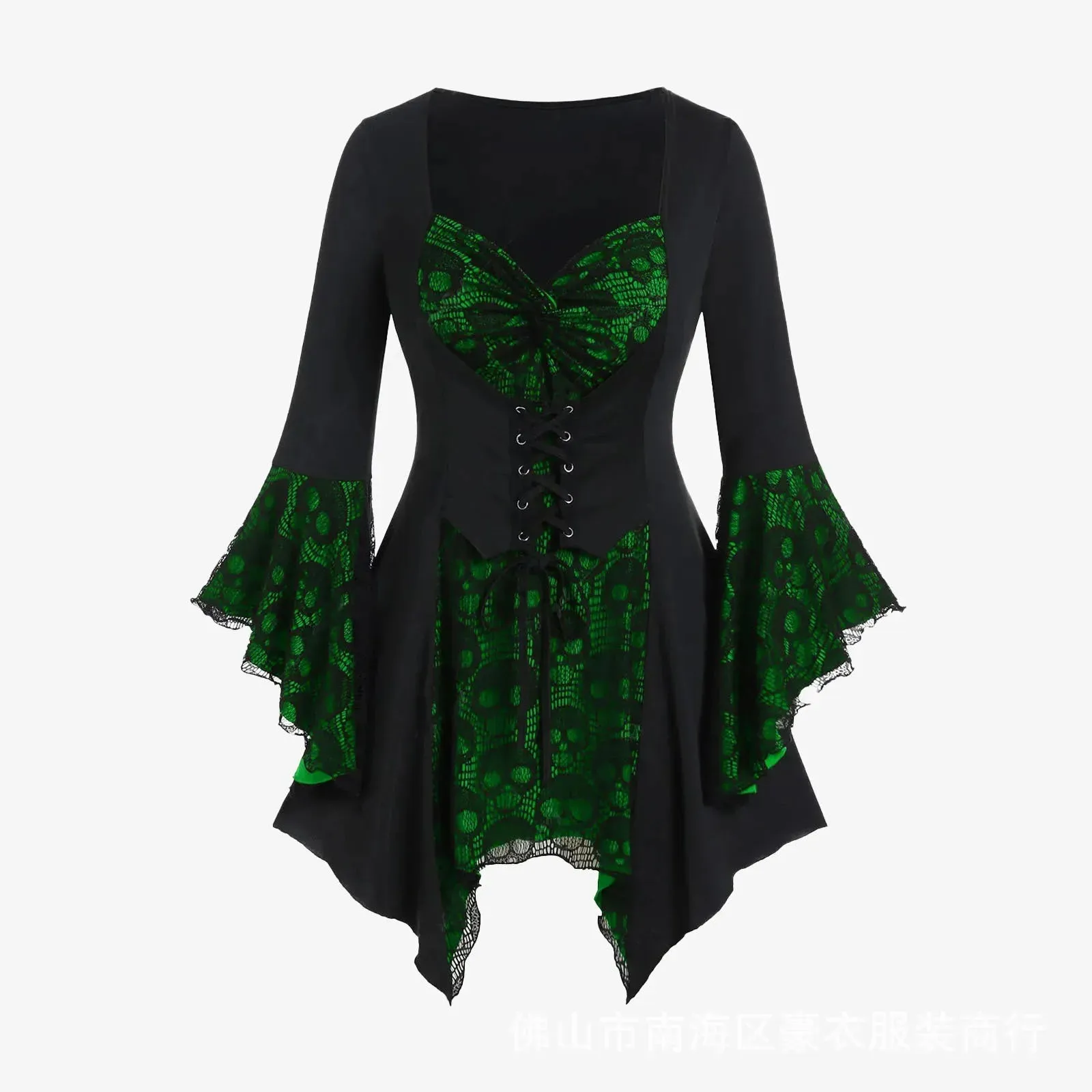 Funki Buys | Shirts | Women's Dark Gothic Lace Ruffle Skull Shirt