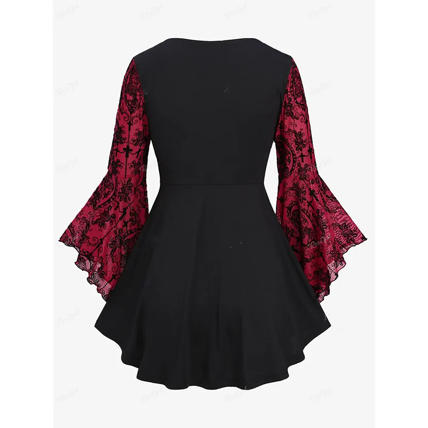 Funki Buys | Shirts | Women's Gothic Punk Floral Lace Up Top