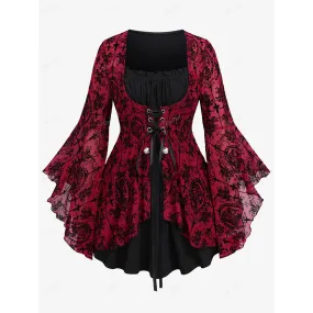 Funki Buys | Shirts | Women's Gothic Punk Floral Lace Up Top