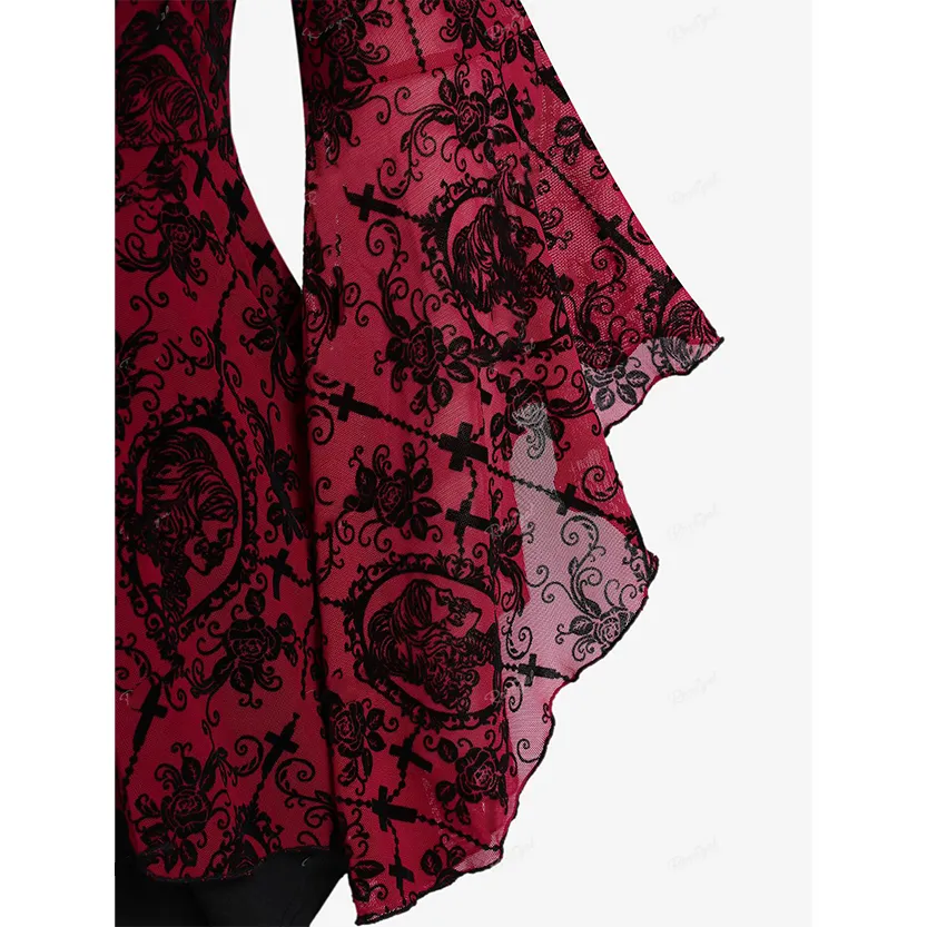 Funki Buys | Shirts | Women's Gothic Punk Floral Lace Up Top