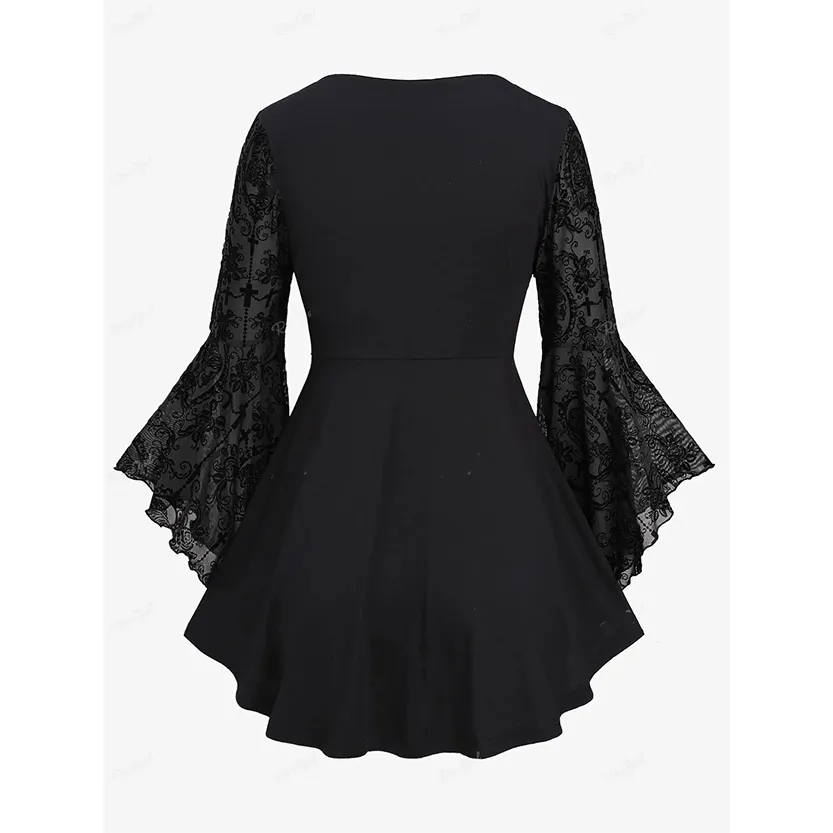 Funki Buys | Shirts | Women's Gothic Punk Floral Lace Up Top