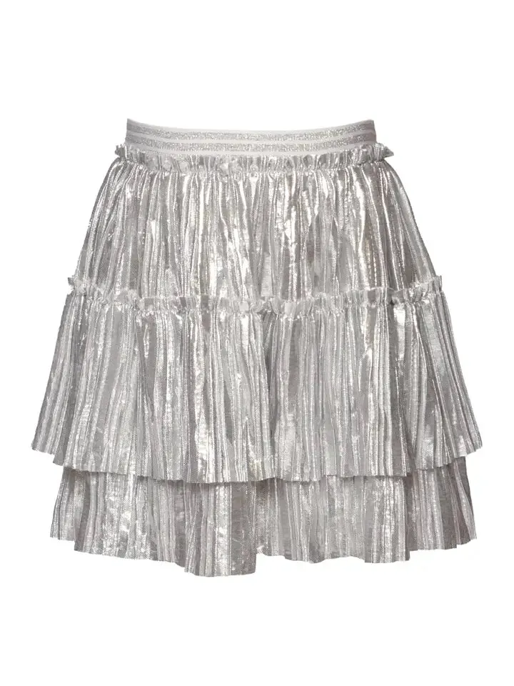 GBY Tiered Pleated Silver Mini Skirt