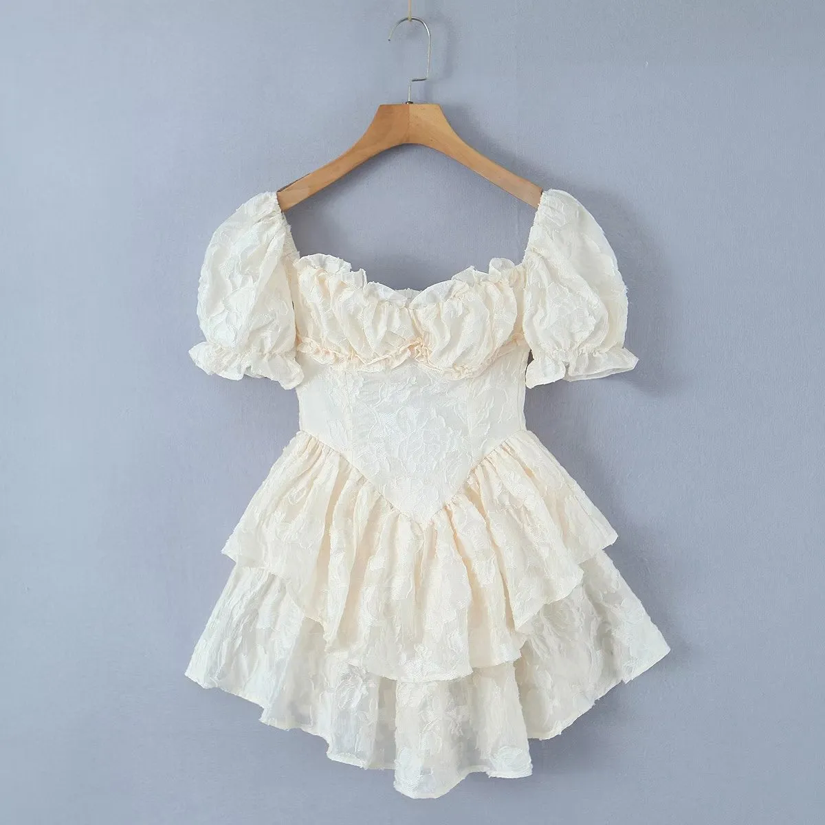 Girlary birthday outfit Spring and Summer New Jacquard Dress Puff Sleeve Princess Dress