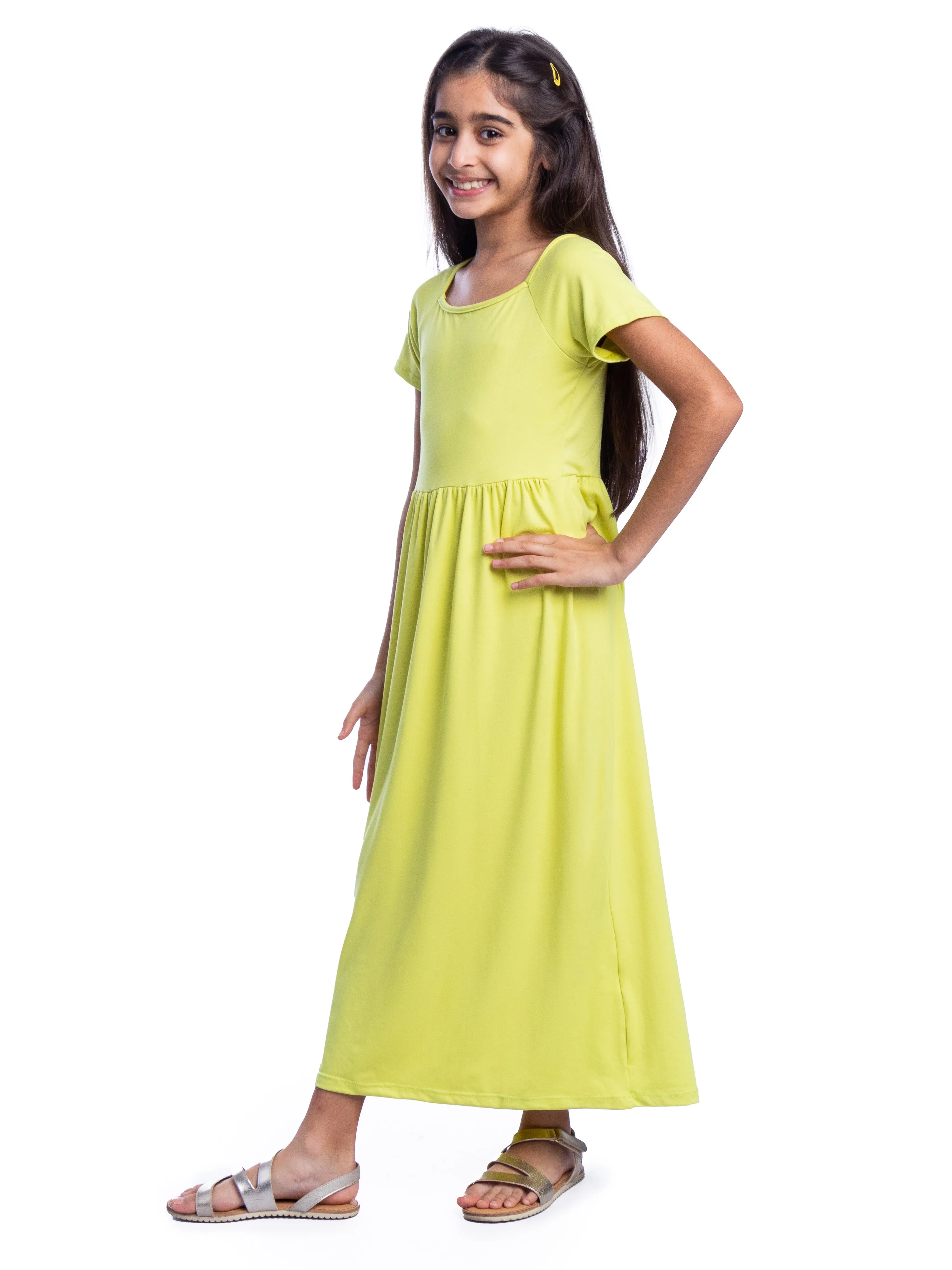 Girls Short Sleeve Pleated Maxi Dress