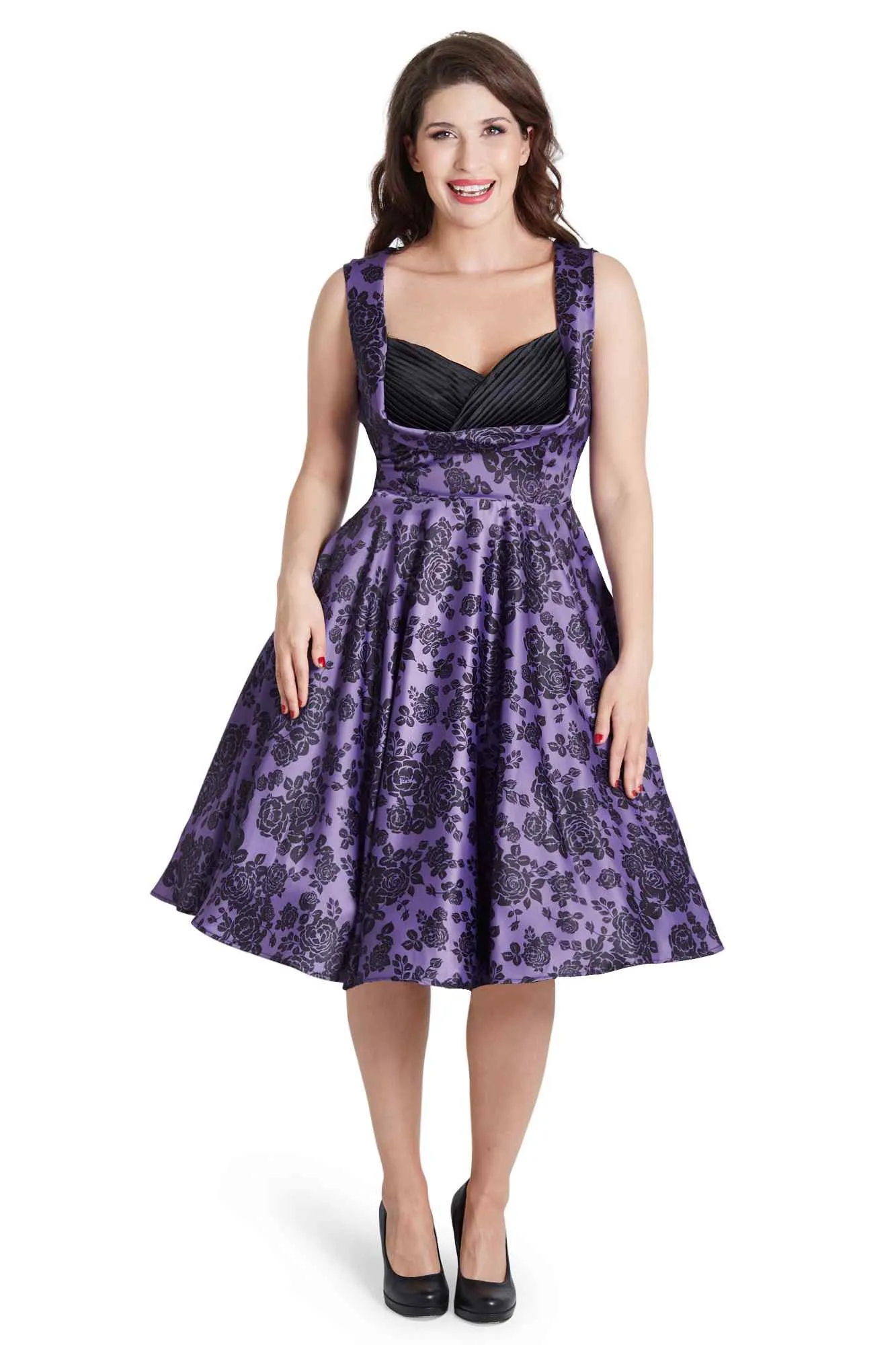 Grace Purple Rose Pleated Bust Dress