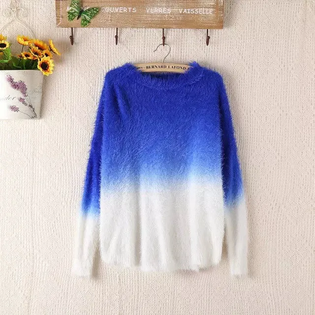 Gradient Sweater 2016 New Fashion Knitted Oversized Fluffy Sweaters Tricot Ladies Knit Batwing Mohair Loose Pullovers WS-050