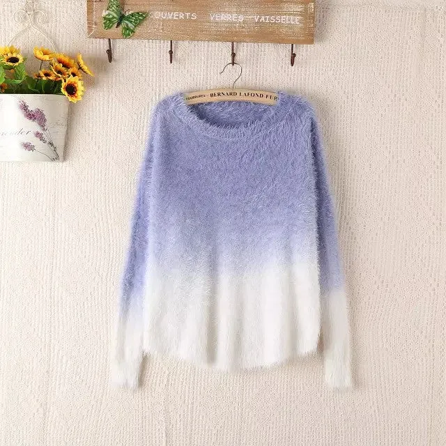 Gradient Sweater 2016 New Fashion Knitted Oversized Fluffy Sweaters Tricot Ladies Knit Batwing Mohair Loose Pullovers WS-050