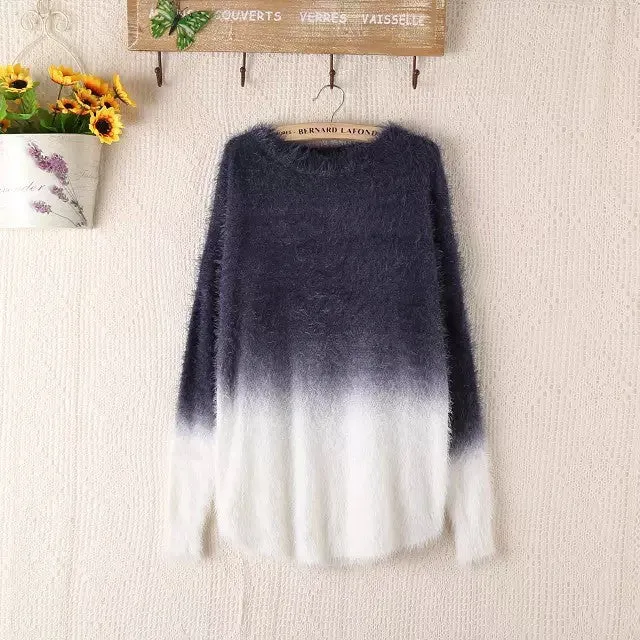 Gradient Sweater 2016 New Fashion Knitted Oversized Fluffy Sweaters Tricot Ladies Knit Batwing Mohair Loose Pullovers WS-050