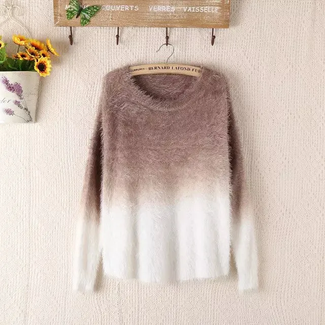 Gradient Sweater 2016 New Fashion Knitted Oversized Fluffy Sweaters Tricot Ladies Knit Batwing Mohair Loose Pullovers WS-050