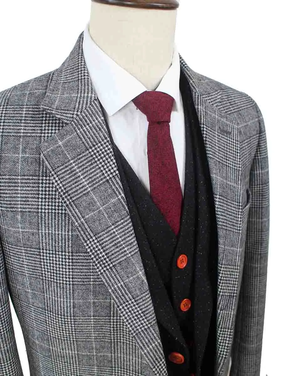 GREY OVERCOAT HOUNDSTOOTH PLAID TWEED