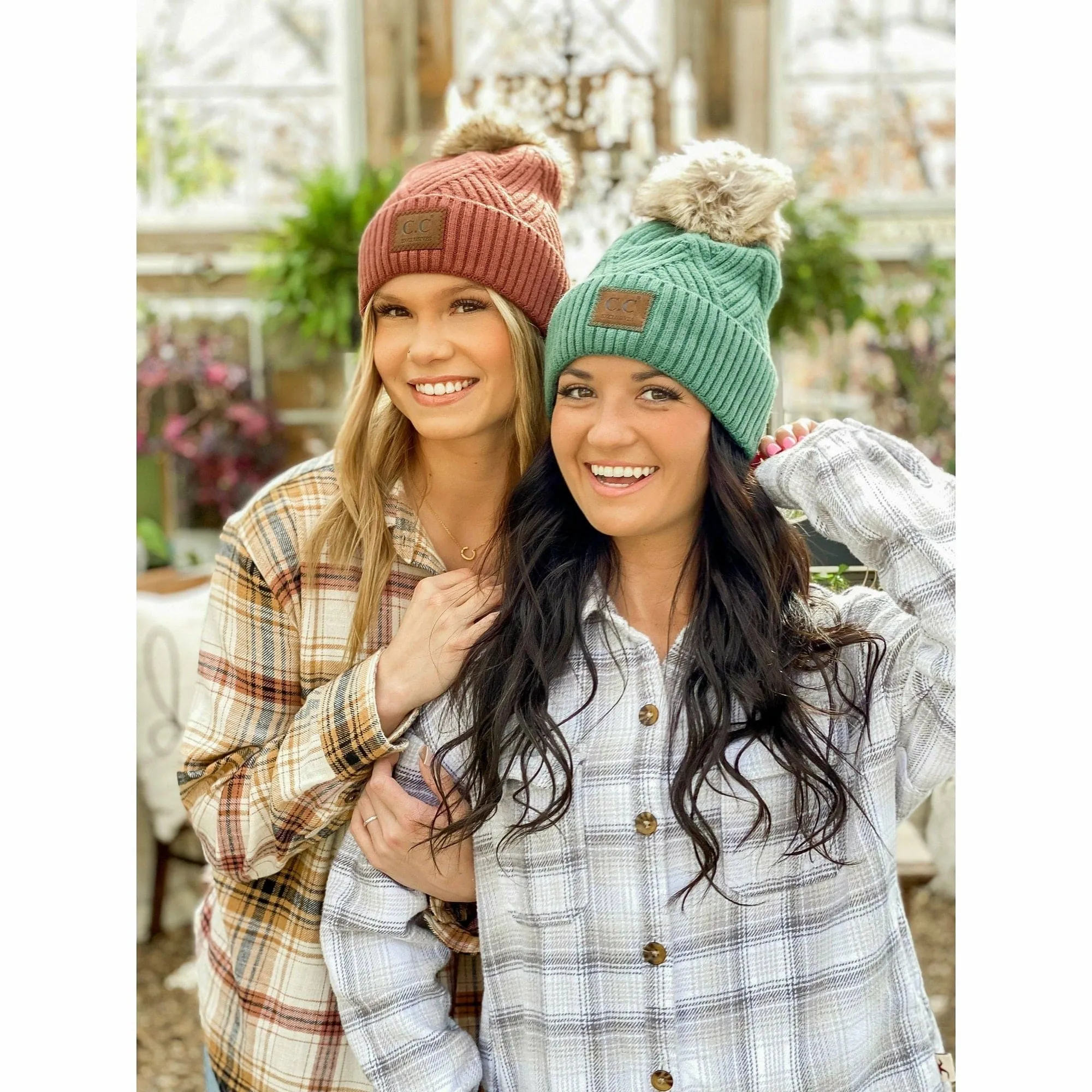 HAT2060 Amelia Large Patch Heathered Pom Beanie