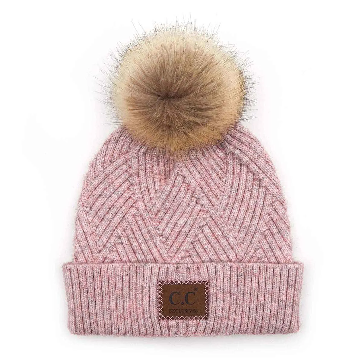 HAT2060 Amelia Large Patch Heathered Pom Beanie