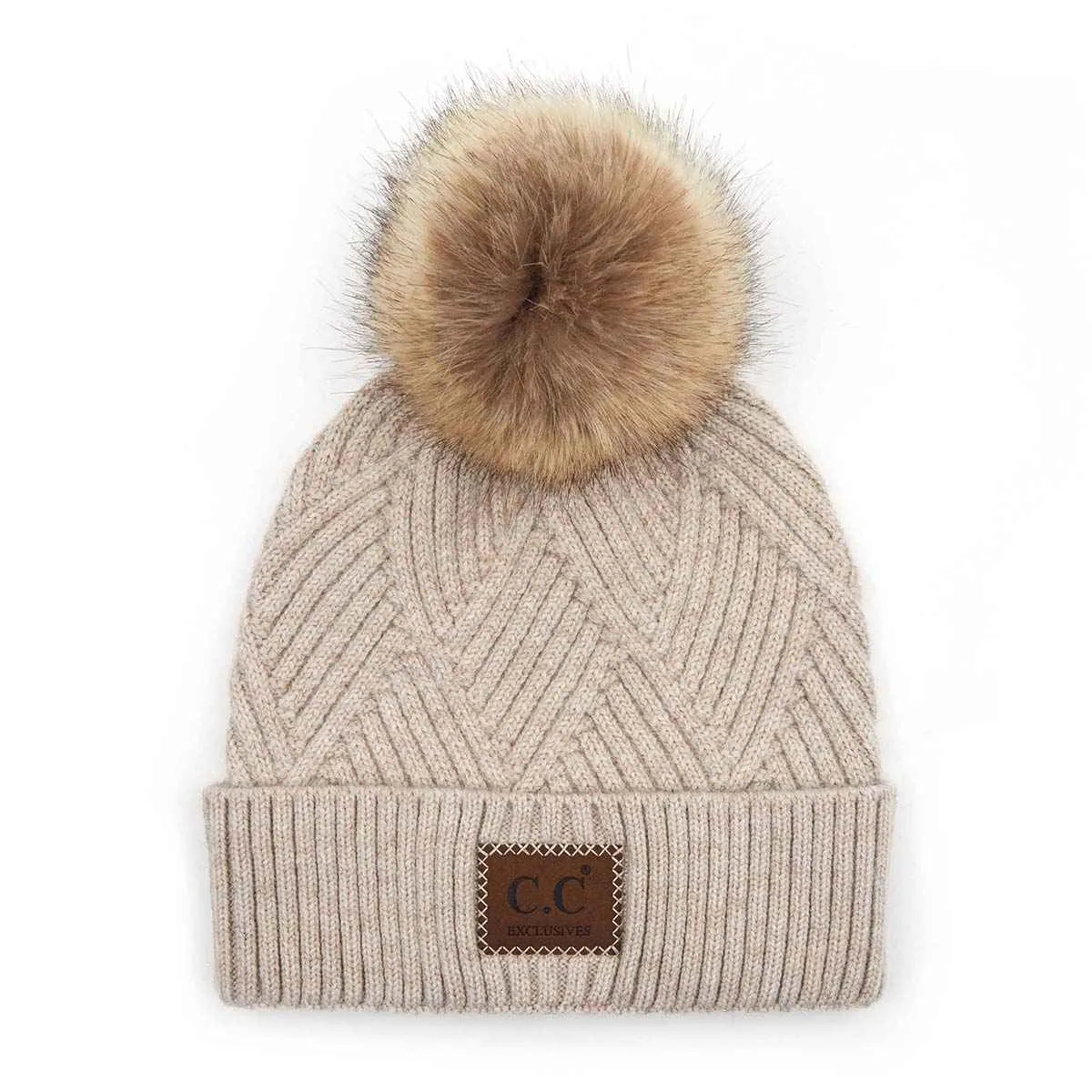 HAT2060 Amelia Large Patch Heathered Pom Beanie