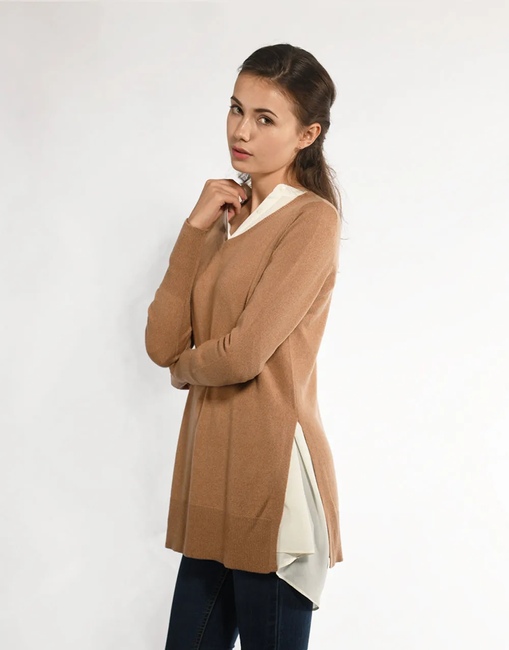 High Slit Pullover in Camel