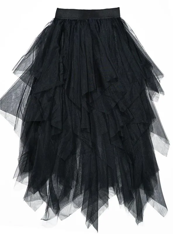 High Waist Mesh Tutu Skirt Pleated Long Skirts Midi Skirt