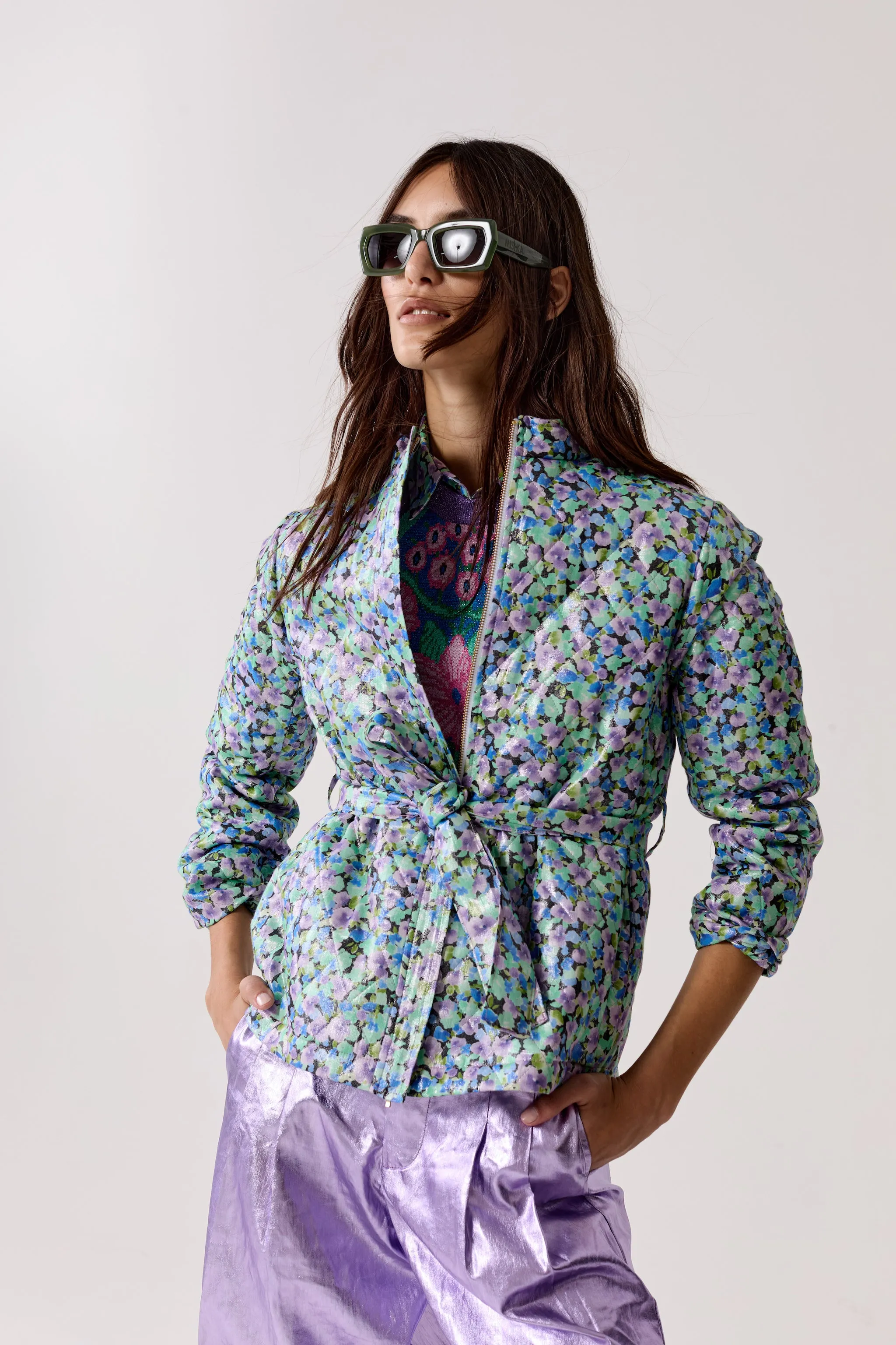 Highland Metallic Linen Quilted Jacket - Meadow Print