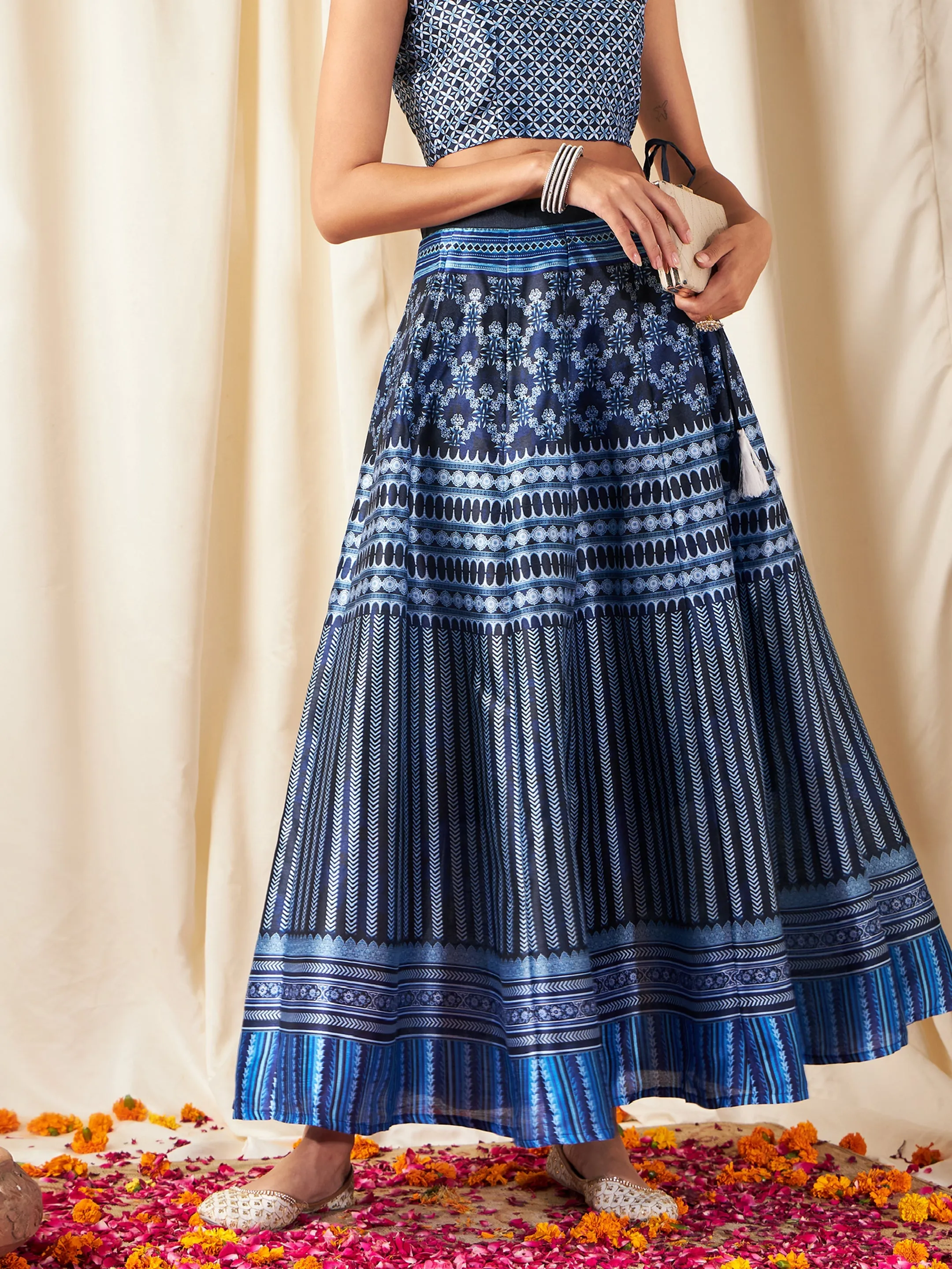 Indigo Kali Chevron Anarkali Skirt