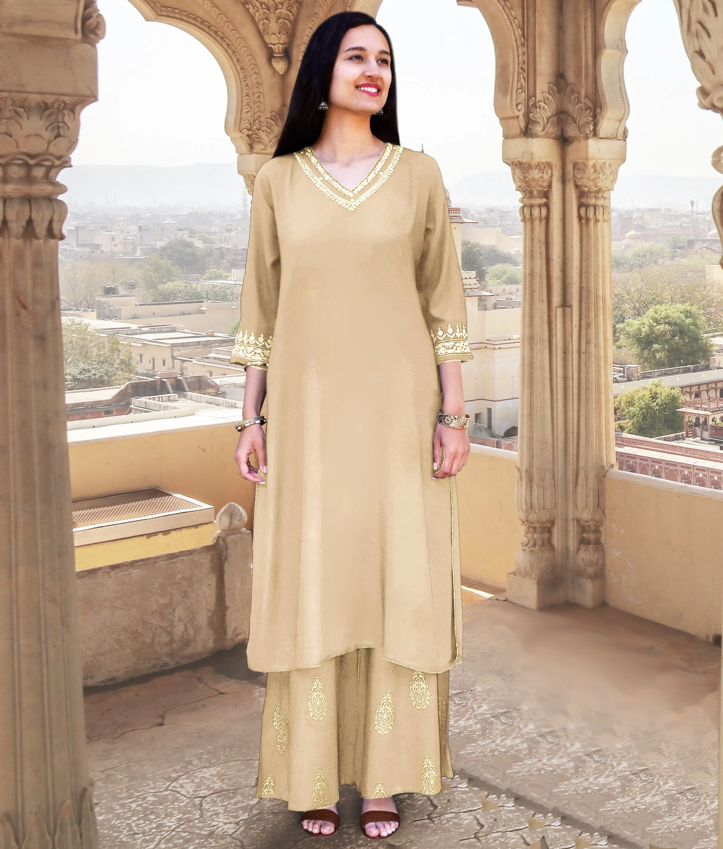 Indu Zari Hand Embroidered Festive Kurta Tunic , Suit Set ( Made To Order )