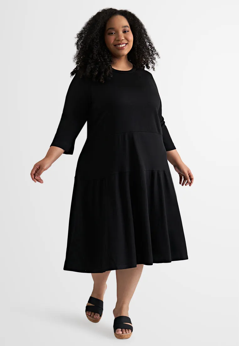 Joanna Ribbed Tier Patch A-Line Dress