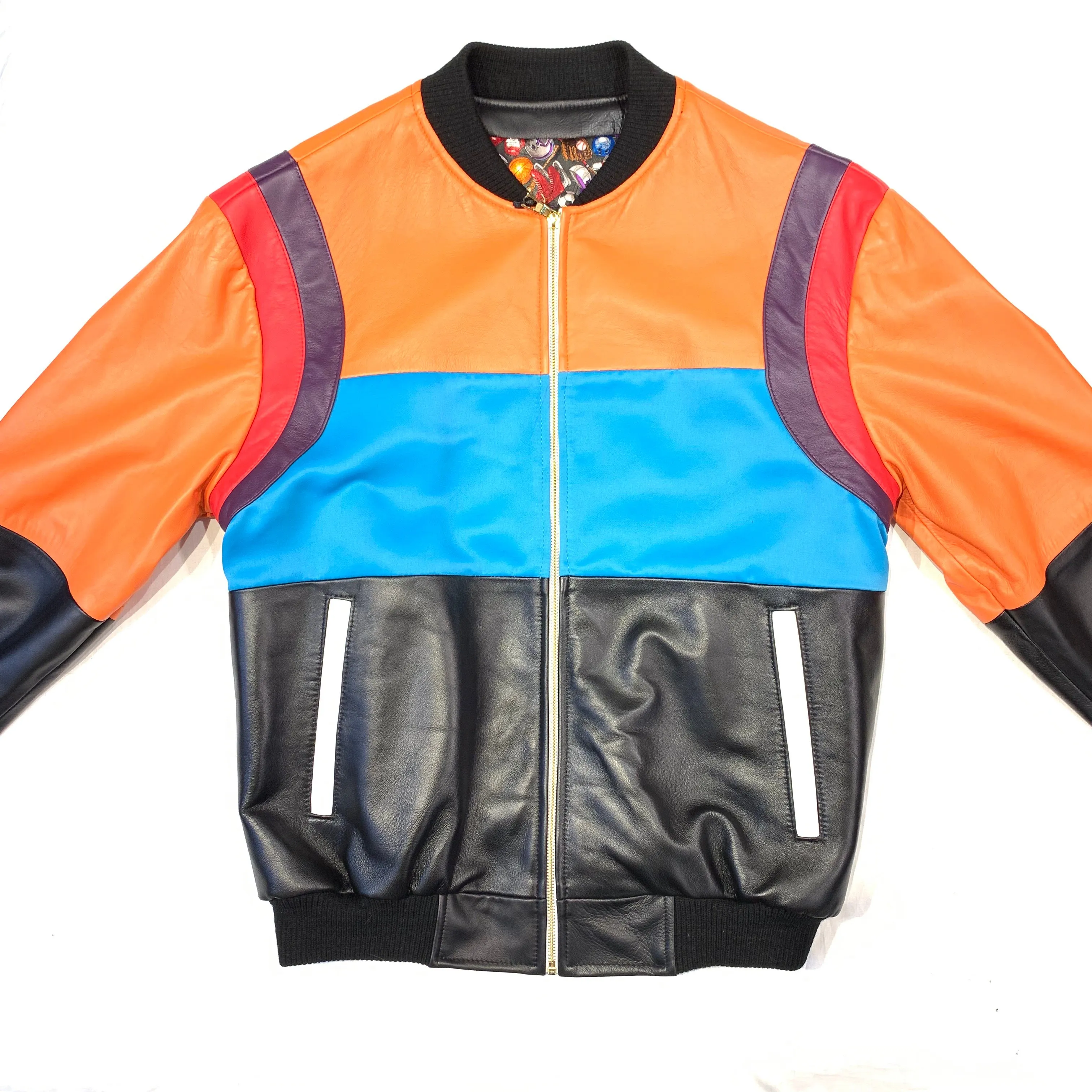 Kashani ColorBlock Lambskin MA-1 Bomber Jacket