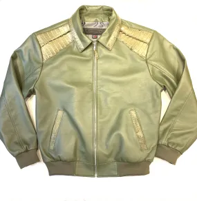 Kashani Olive Alligator Bomber Jacket